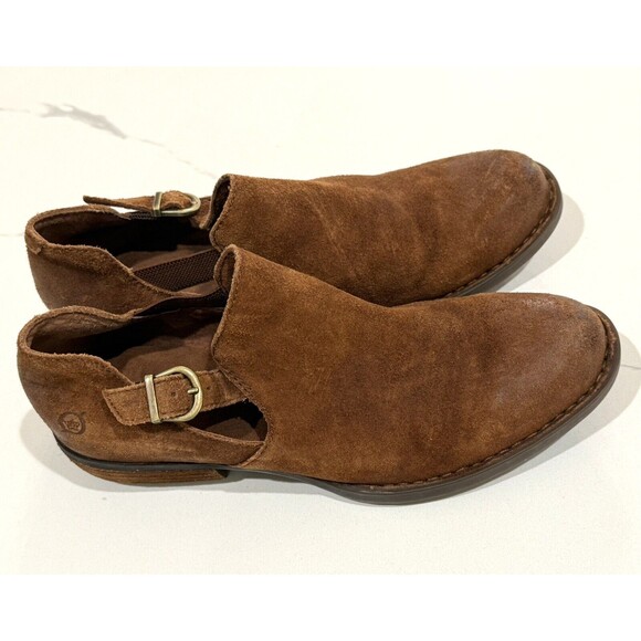 Born Booties Brown Suede Leather Buckle Non Slip Soles Women's Size 8.5 M EUC‎ - Picture 1 of 9